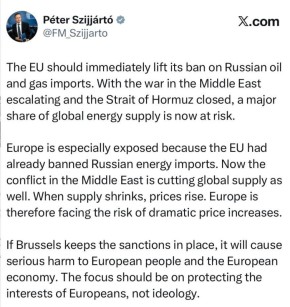 Глава МИД Венгрии Сийярто - ЕС должен немедленно отменить запрет на импорт российской нефти и газа: