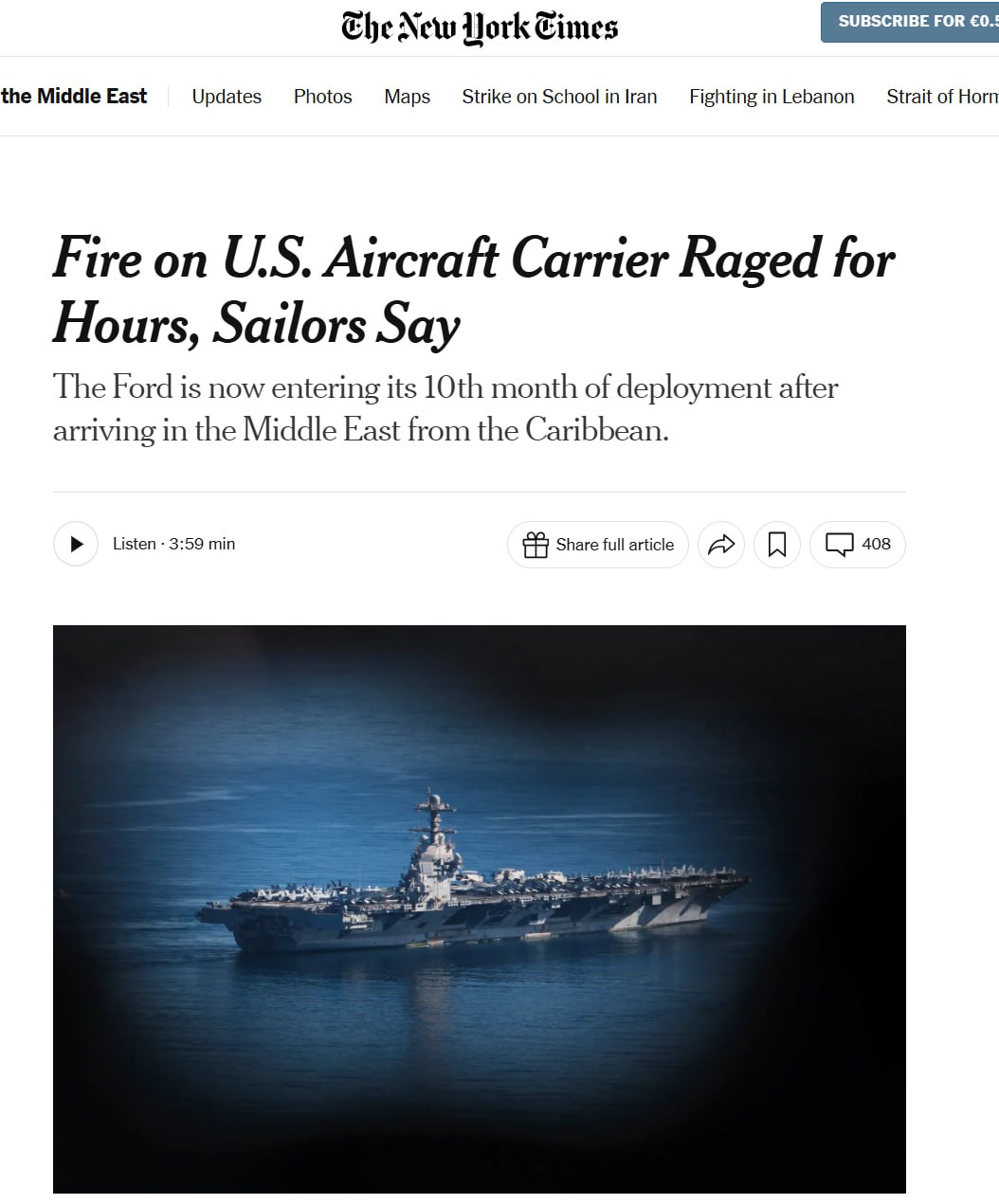 The New York Times: Более 30 часов моряки тушили пожар на авианосце USS Gerald R. Ford